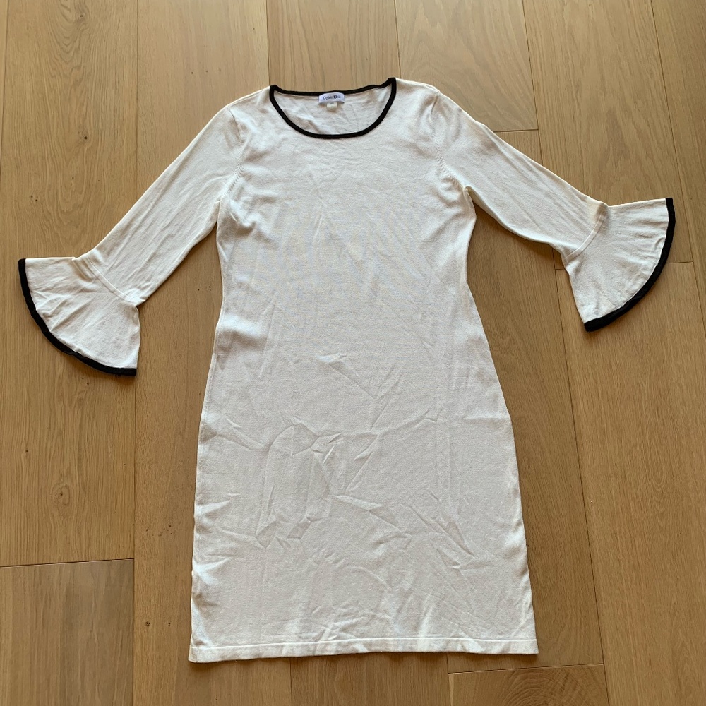CALVIN KLEIN Women's Ivory Bell Sleeve Sheath Dress Size L